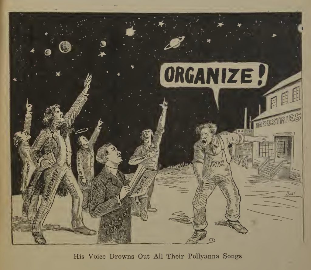 Wobbly depicted leading an IWW organizing summit